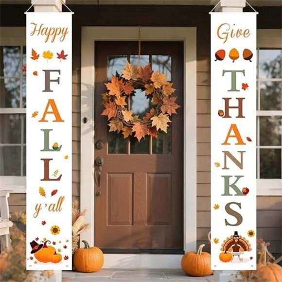 Fall Decorations for Home | Happy Fall & Give Thanks Porch Banners - Picture 7 of 7